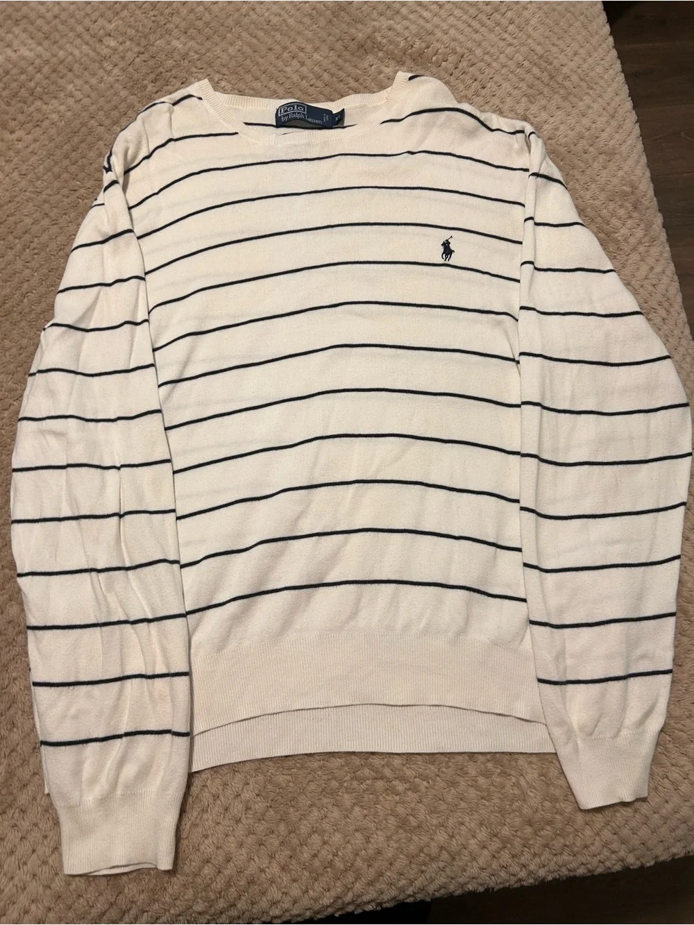 Polo by Ralph Lauren Cream Crewneck with Navy Stripe and Pony